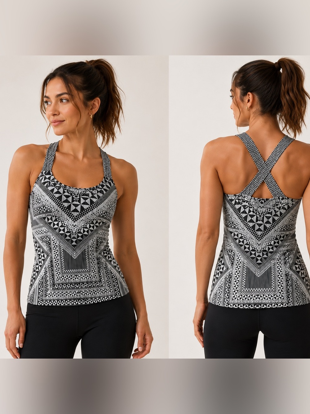 prAna Geometric Cross-Back Performance Tank Top size large